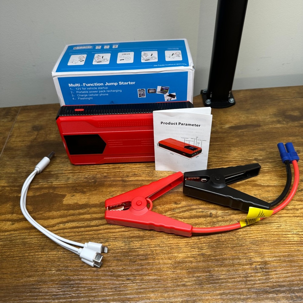 Portable Car Jump Starter 12V Battery Pack Power Bank LED Flashlight Red